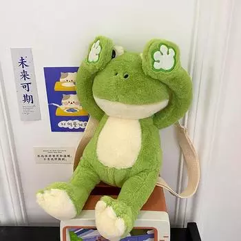 Маленькая лягушка кукла школьный ранец утка девочка сердце пушистая сумка мода плюшевый мультфильм рюкзак студент зелёный