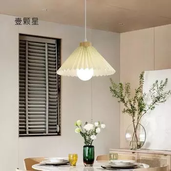 Маленькая люстра из ткани в стиле ретро из цельного дерева для дома, ресторана, проживания в семье, скандинавская одноламповая лампа для гостиной, спальни, прикроватная лампа Without light bulb белый