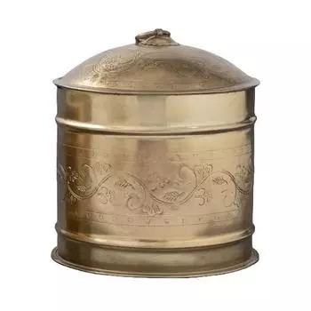 Маленькая металлическая круглая шкатулка с гравировкой, Латунь, Iron Brass Handcraft Box, John Molly Decor&Gifts