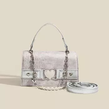 Маленькая милая крутая цепочка портативная маленькая квадратная сумка простая сумка из кожи аллигатора через плечо женская сумка серебряный