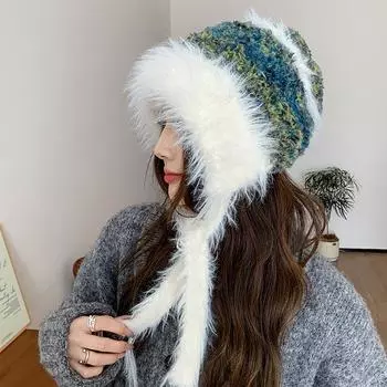 Маленькая модная вязаная шерстяная шапка для женщин, зимняя, утолщенная, теплая, для защиты ушей, шапка Lei Feng, милая, плюшевая, студенческая шапка One Size розовый