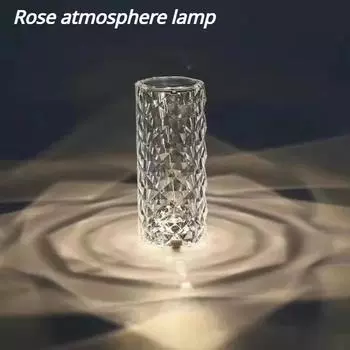 Маленькая настольная лампа с испанской розой и кристаллами, прикроватный ночник для спальни, подходит для светодиодной зарядки, кемпинговых вечеринок