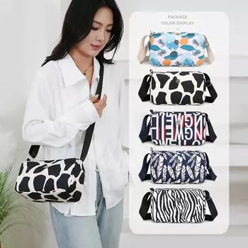 Маленькая нейлоновая сумка через плечо, модная квадратная сумка для телефона, универсальная сумка через плечо с принтом для студента, свежая сумка через плечо чёрный