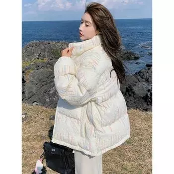 Маленькая нишевая дизайнерская наследница и светская львица, небольшой ароматный стиль, полосатый цвет допамина 90, белая утиная пуховая куртка, женская зимняя куртка на хлебе S слоновая кость