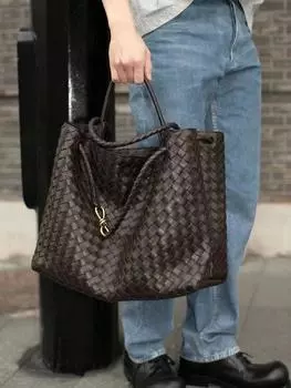 Маленькая нишевая сумка ручной работы из коровьей кожи в винтажном стиле, универсальная, вместительная, из натуральной кожи, сумка через плечо 42x18x35cm Large серый