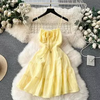 Маленькая одежда с милым бантом и квадратным воротником, облегающие короткие юбки с оборками, сексуальное платье на бретельках с открытой спиной One Size чёрный