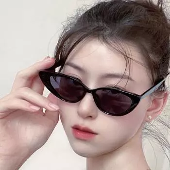 Маленькая оправа Простые очки Треугольные солнцезащитные очки Ретро кошачий глаз Модные Индивидуальные Уникальные Bright black tea lens