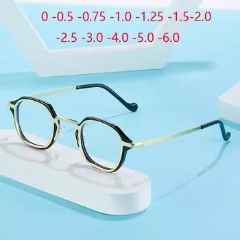 Маленькая оправа с защитой от синих лучей, многоугольная близорукость, оправа для очков со степенью, полная оправа для женщин и мужчин, близорукость, люнеты 0 -0,5 -1,0 до -6,0 0