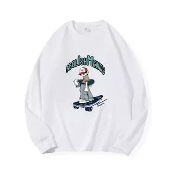 Маленькая персона скейтбордная осенняя одежда с длинными рукавами из чистого хлопка, новый мужской и женский топ, весенний внутренний слой, базовая рубашка, круглый вырез M коричневый