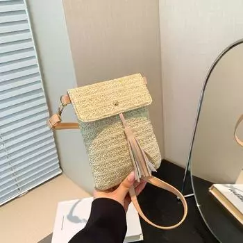 Маленькая плетеная сумка из соломы в стиле ретро, женская, весна-лето, новая модная, пасторальная, для отдыха, плетеная сумка, литературная и художественная, сумка для мобильного телефона белый
