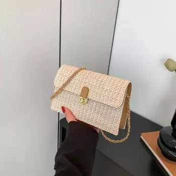 Маленькая плетеная сумка женская 2024 новая летняя иностранная мода универсальная маленькая квадратная сумка через плечо сумка-мессенджер с цепочкой знаменитостей в Интернете белый