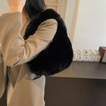 Маленькая плюшевая сумка женская 2024 года, новая модная универсальная ручная сумка, пушистая сумка, сумка подмышкой покинуть белый