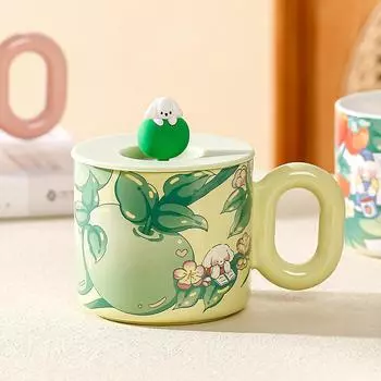 Маленькая подарочная керамическая чашка с крышкой, симпатичная, дорогая, чашка для воды с изображением щенка, набор чашек для всей семьи, для девочек 350ML