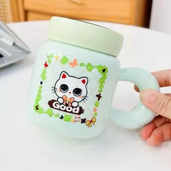 Маленькая подарочная коробка, керамическая чашка с изображением мультяшного кота, кружка с крышкой, высококачественная чашка для воды, пылезащитная фарфоровая чашка, набор для дома 480ML