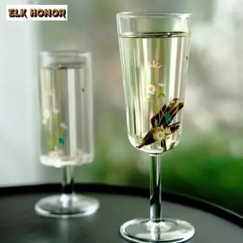 Маленькая ромашка стеклянная прямая трубка высокая ножка чашка зеленый чай специальная холодная кружка для заваривания прозрачная антиожоговая чашка мастер подарки чачжан A 4.5X13CM 110ML