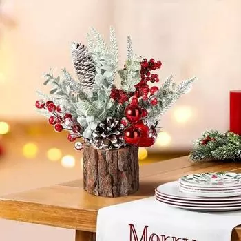 Маленькая рождественская елка Искусственная рождественская елка с украшениями из сосновых шишек и ягод для дома, комнаты, зимы, дома, улицы, новогоднего украшения для вечеринки, фото красный