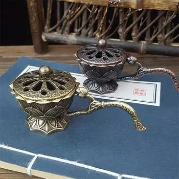 Маленькая ручная печь-лотус в стиле ретро с крышкой, выдолбленная курильница из сандалового дерева, классическое украшение для студии йоги