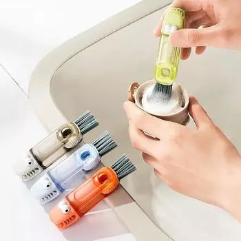 Маленькая щетка для крышки из крокодиловой кожиЩетка для чистки бутылки из соломыЩетка для очистки зазоров в чашках Изолированная щетка для чашки с водой «три в одном» серый