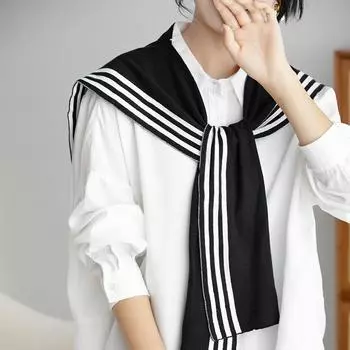 Маленькая шаль женская черно-белая с узором в морском стиле, вязаная поддельная воротниковая накидка для кондиционера в помещении, термоукрашение на плечо