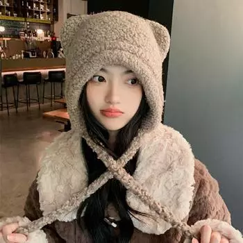 Маленькая шапка-ушанка с медвежьими ушками, универсальная на осень-зиму, милая плюшевая теплая шапка для защиты ушей для женщин One size чёрный