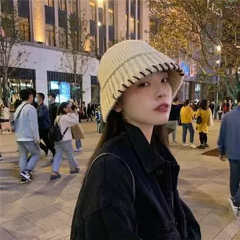 Маленькая шапка-ведро в иностранном стиле в корейском стиле, вязаная крючком вручную, женская, осенне-зимняя, в стиле ретро, универсальная, теплая M56-58cm жёлтый