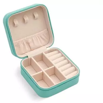 Маленькая шкатулка для драгоценностей из искусственной кожи, дорожный портативный футляр для ювелирных изделий, коробка для хранения колец, подвесок и сережек зелёный