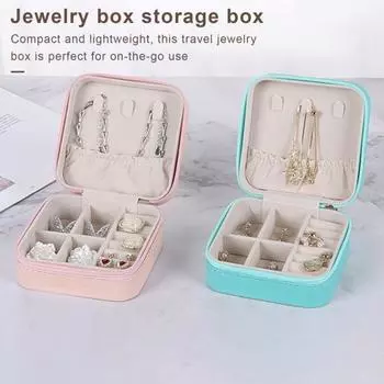 Маленькая шкатулка для драгоценностей, серьги-кольца, органайзер, коробка на молнии, дизайн с несколькими отделениями, легкий доступ, портативный чехол для хранения ювелирных изделий, протектор синий