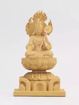 Маленькая сидящая статуя Будды Мариситэн из самшита, золотая краска, статуэтка, резьба по дереву, орнамент Маришин ZA 10,5 см (Отделка деревом)_Будда (ГСБ