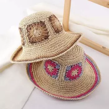 Маленькая соломенная шляпа-ведро с цветком из свежей соломы, женская летняя складная шляпа для умывания, солнцезащитная пляжная соломенная шляпа M56-58cm жёлтый