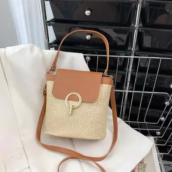 Маленькая соломенная сумка-ведро для женщин, летние сумки через плечо, пляжные сумки для женщин из ротанга, дорожные кошельки и сумки через плечо 20*12*21cm чёрный