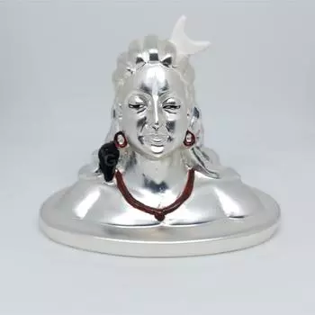 Маленькая статуэтка Адийоги Серебристая матовая отделка | Миниатюрный бюст Шивы для приборной панели автомобиля
