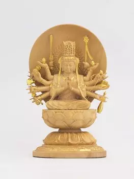 Маленькая статуэтка Будды Дзюнкэй Каннон из золотой глины, Бодхисаттва, резьба по дереву, украшение 10,3 см (Деревянный самшит, отделка)_Авалокитешвара (GSB Джунтэйканнон) золотой