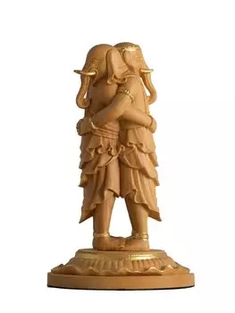 Маленькая статуэтка Будды Ганеши из золотой глины Кангитен, резьба по дереву, украшение 8,8 см (Деревянный самшит, отделка)_Шотен (GSB Кангитен)