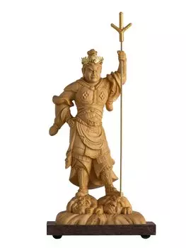 Маленькая статуэтка Будды из глины Bishamonten 13 см, золотая краска из самшита Tamonten, Уэсуги Кэнсин, статуэтка Будды, резьба по дереву, орнамент Doro Ashibishamonten