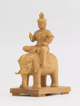 Маленькая статуэтка Будды Taishaku Tenki Слона Самшитовая золотая краска Статуэтка Фигурка Резьба по дереву Украшение Taishaku Tenkiba 9.8 см (Отделка деревом)_Будда (ГСБ