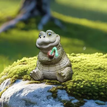 Маленькая статуэтка крокодила, украшение для аквариума, из смолы, для декора цветочного горшка, милая, универсальная, ручной работы