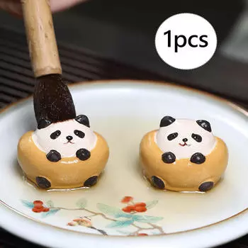 Маленькая статуэтка панды, миниатюрная фигурка, центральный элемент стола, подарок, мини-скульптура животного, фиолетовая глина, чай