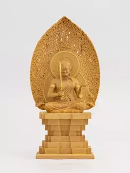 Маленькая статуя сидящего Будды Фудо Мёо 15 см, статуя из самшита, золотая краска, резьба по дереву, орнамент Фудо Мёо ZA - (деревянный золотой