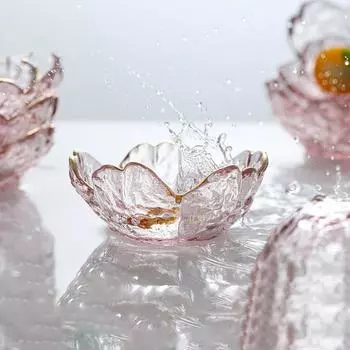 Маленькая стеклянная тарелка в скандинавском стиле с золотой инкрустацией, стеклянная миска для соуса, приправы для барбекю, цветочная миска с лепестками, стеклянная тарелка для приправ розовый