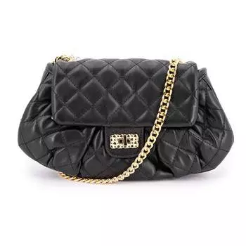 Маленькая сумка-багет из 100% стеганой веганской кожи с золотой цепочкой Женский TORRENTE Petit чёрный