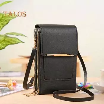 Маленькая сумка через плечо для сотового телефона, противоугонная сумка для телефона с прозрачным окном, кошелек из искусственной кожи для женщин коричневый