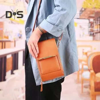 Маленькая сумка через плечо для сотового телефона, противоугонная сумка для телефона с прозрачным окном, кошелек из искусственной кожи для женщин кофейный