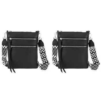 Маленькая сумка через плечо из искусственной кожи с несколькими карманами на молнии для женщин, кошелек-клатч (черный)