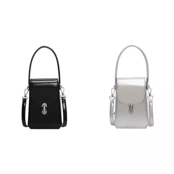 Маленькая сумка через плечо из искусственной кожи, однотонная для женщин, сумка для телефона, сумочка (черный)