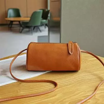 2025 Маленькая женская сумка через плечо из натуральной кожи, сумки через плечо для женщин, первый слой из коровьей кожи, сумка в стиле ретро в форме бочки чёрный