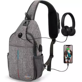Маленькая сумка через плечо Lumesner® с зарядкой через USB для мальчиков и девочек. Нагрудная сумка для бега и езды на велосипеде. Повседневная спортивная сумка с отверстием для кабеля наушников.