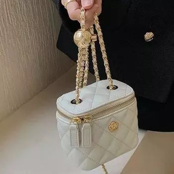 Маленькая сумка через плечо, модная сумка-ведро с цепочным ремешком и ромбом, сумка через плечо Small Size белый