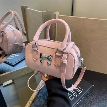 Маленькая сумка через плечо с бантом, текстурированная ручная сумка, женская новинка 2024 года, модная и модная пригородная сумка, универсальная сумка через плечо