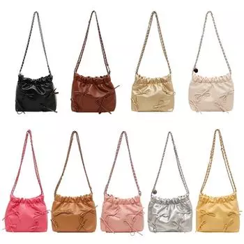 Маленькая сумка через плечо с бантом, милая сумка-мешок из искусственной кожи, 2023, женская серебряная сумка на цепочке, модная дизайнерская роскошная сумка на ремне с галстуком-бабочкой бежевый