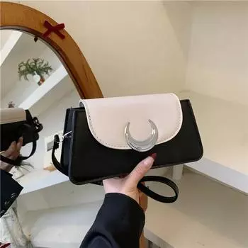 Маленькая сумка через плечо в форме полумесяца для женщин, квадратная сумка через плечо, контрастный дизайн, высококачественный роскошный дизайнер, новинка